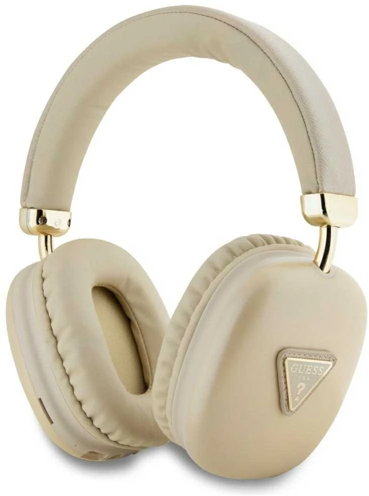 Guess Saffiano PU Leather Triangle Logo belaidės ausinės aukso spalvos