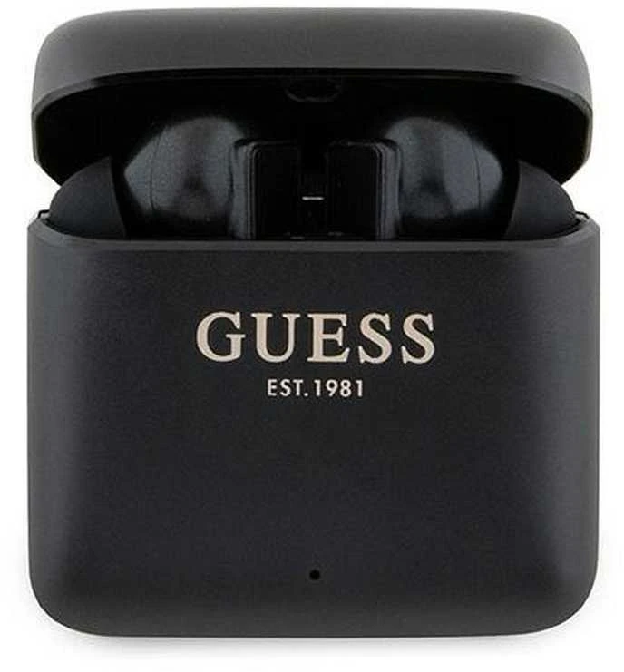 Guess Bluetooth ausinės GUTWSSU20ALEGK TWS + docking station juodos spalvos Printed Logo