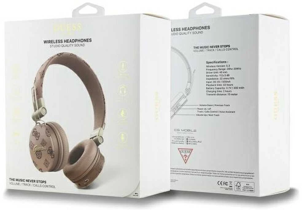 Guess Bluetooth Ausinės ENC GUBH70EPOSMW rudos spalvos Peony Script Round Shape