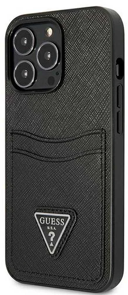 Dėklas Guess GUHCP13LPSATPK iPhone 13 Pro / 13 6,1" juoda/juodas hardcase SaffianoTriangle Logo Cardslot