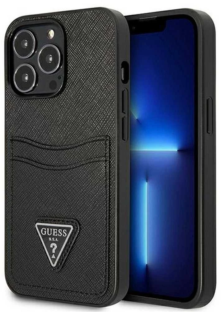 Dėklas Guess GUHCP13LPSATPK iPhone 13 Pro / 13 6,1" juoda/juodas hardcase SaffianoTriangle Logo Cardslot