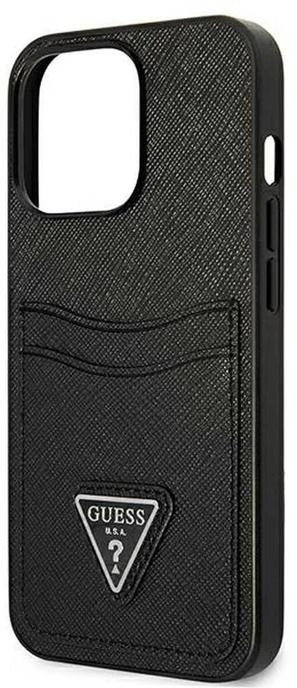 Dėklas Guess GUHCP13LPSATPK iPhone 13 Pro / 13 6,1" juoda/juodas hardcase SaffianoTriangle Logo Cardslot