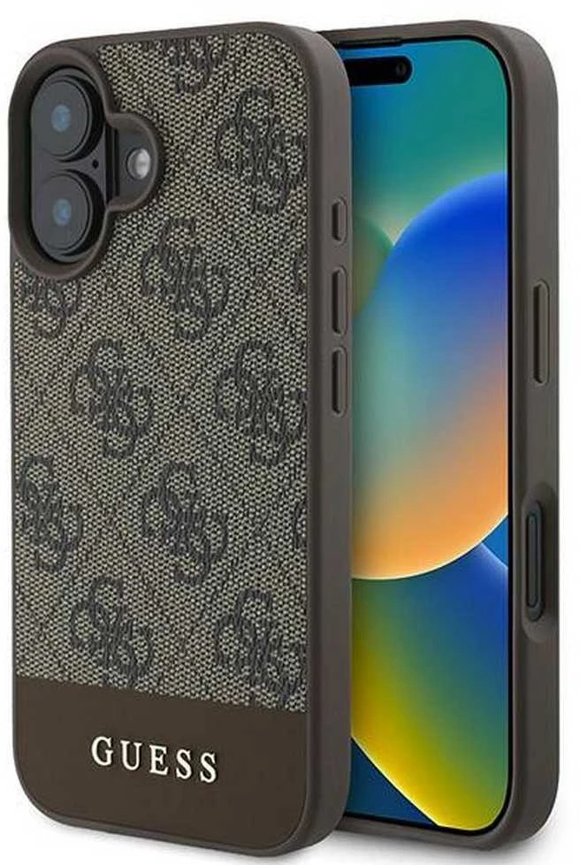 Guess GUHCP16MG4GLBR Apple iPhone 16 Plus 6.7″ rudos spalvos kietas dėklas 4G Bottom Stripe