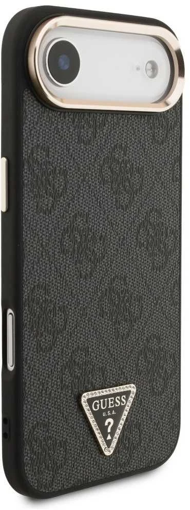 Guess PU Leather 4G Triangle Logo Gold Frame MagSafe dėklas skirtas Apple iPhone 17 Air juodos spalvos