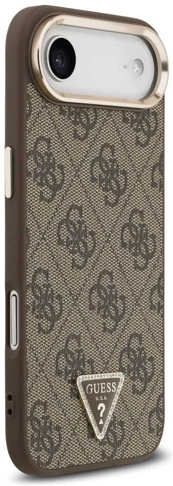 Guess PU Leather 4G Strass Triangle Logo Gold Frame MagSafe dėklas skirtas Apple iPhone Air rudos spalvos