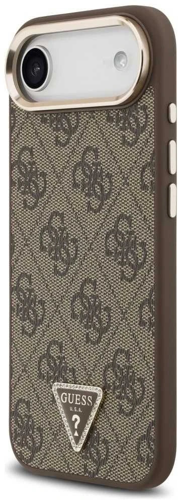 Guess PU Leather 4G Strass Triangle Logo Gold Frame MagSafe dėklas skirtas Apple iPhone Air rudos spalvos
