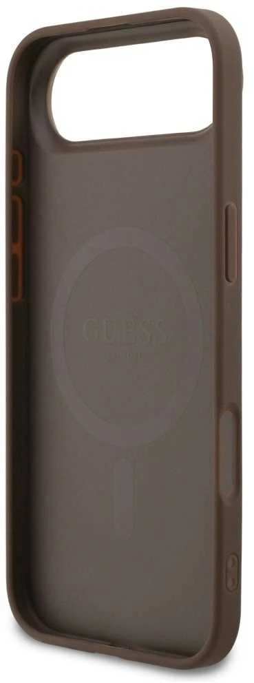 GUESS dėklas, skirtas IPHONE 17 Air, suderinamas su MagSafe GUHMP17MG4GFRW (PU 4G Ring Classic Logo) rudas