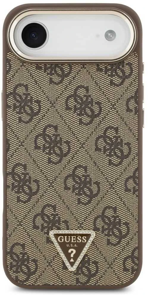 Guess PU Leather 4G Strass Triangle Logo Gold Frame MagSafe dėklas skirtas Apple iPhone Air rudos spalvos