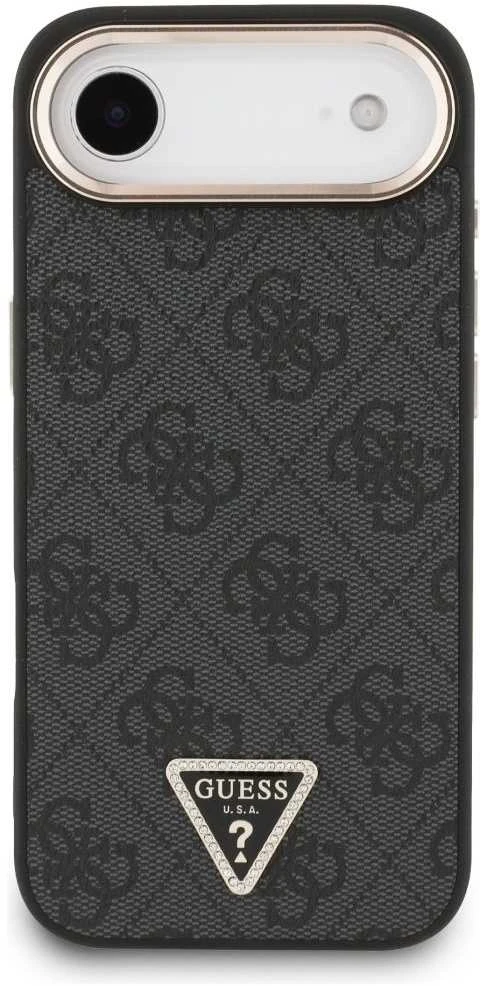 Guess PU Leather 4G Triangle Logo Gold Frame MagSafe dėklas skirtas Apple iPhone 17 Air juodos spalvos