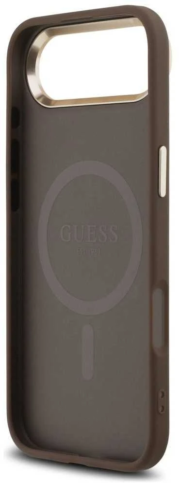 Guess PU Leather 4G Strass Triangle Logo Gold Frame MagSafe dėklas skirtas Apple iPhone Air rudos spalvos