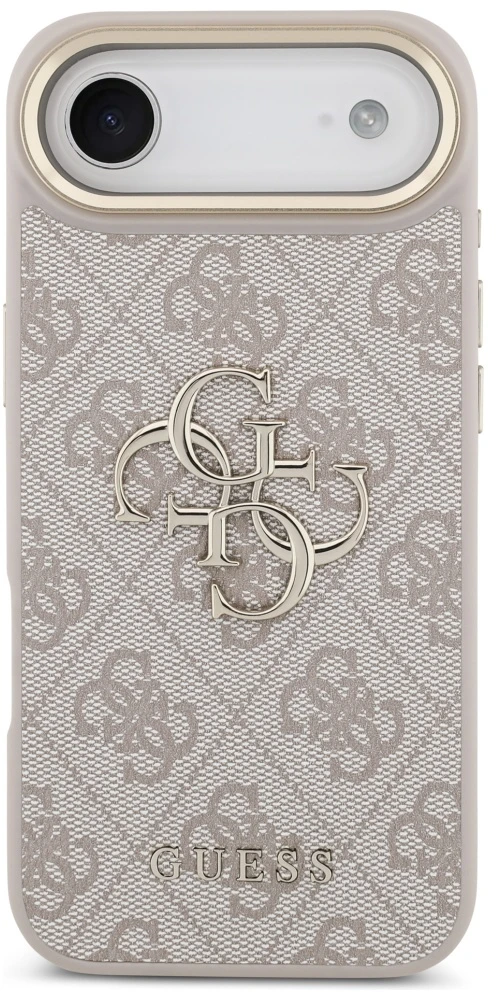 Guess PU Leather 4G Metal Logo Gold Frame dėklas skirtas Apple iPhone Air rožinės spalvos