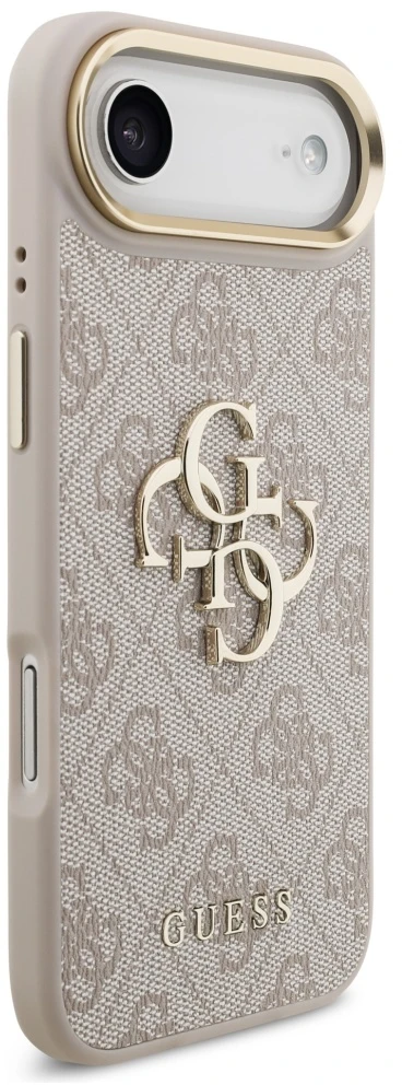 Guess PU Leather 4G Metal Logo Gold Frame dėklas skirtas Apple iPhone Air rožinės spalvos