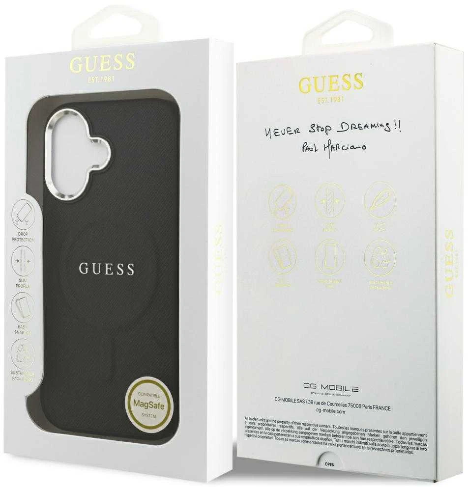Guess PU Saffiano MagSafe dėklas skirtas Apple iPhone 17 juodos spalvos
