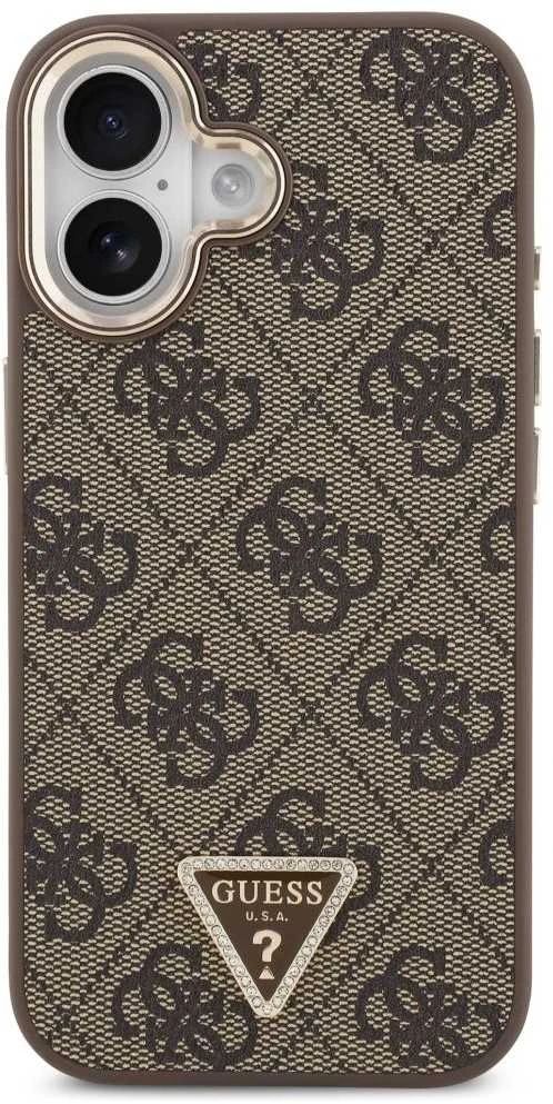 Guess PU Leather 4G Triangle Logo Gold Frame MagSafe dėklas skirtas Apple iPhone 17 rudos spalvos