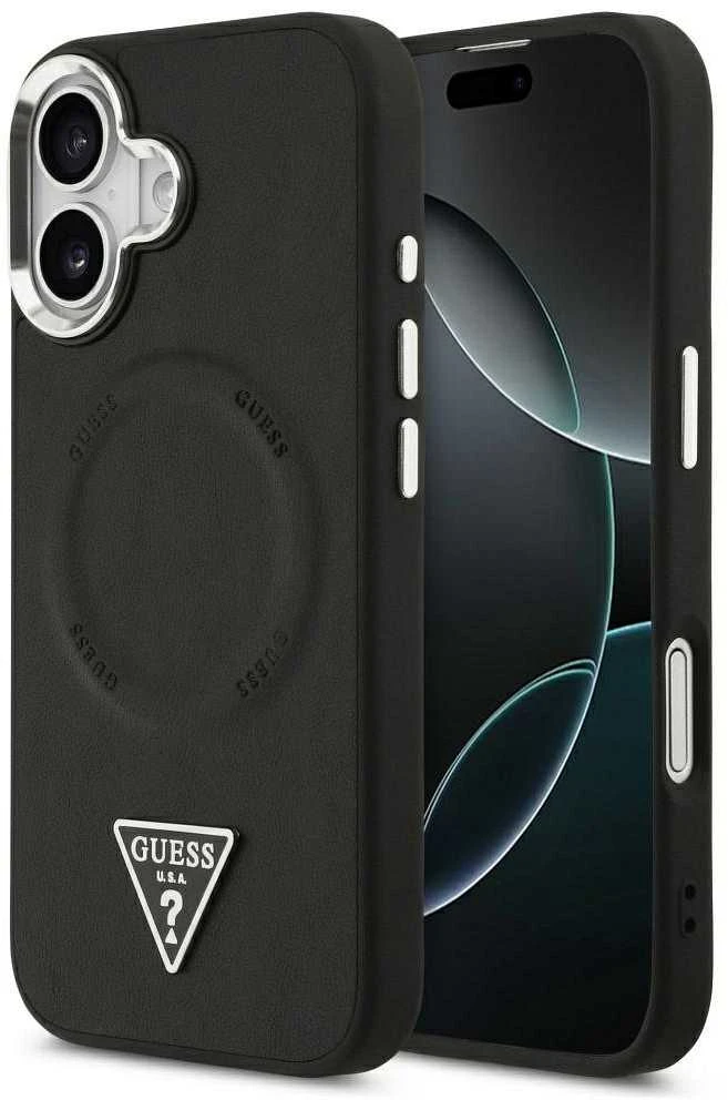 Guess PU Leather Triangle Logo MagSafe dėklas skirtas Apple iPhone 17 juodos spalvos