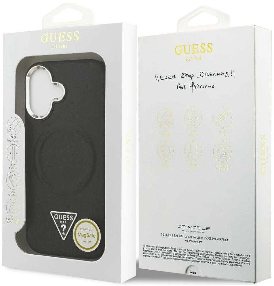 Guess PU Leather Triangle Logo MagSafe dėklas skirtas Apple iPhone 17 juodos spalvos