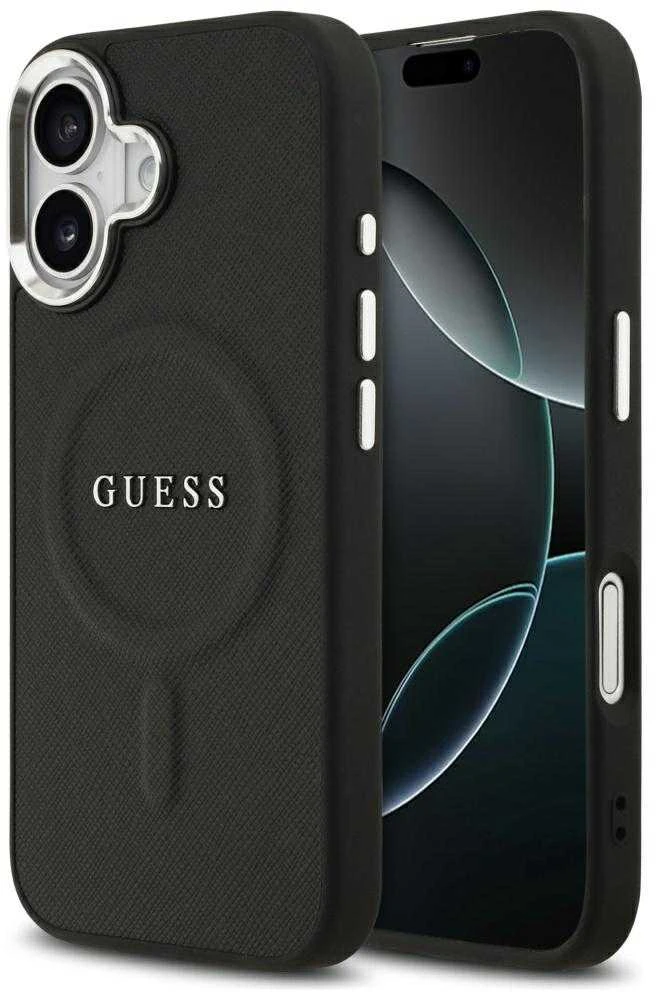 Guess PU Saffiano MagSafe dėklas skirtas Apple iPhone 17 juodos spalvos