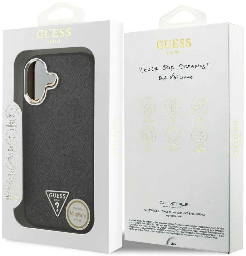 GUESS dėklas, skirtas IPHONE 17, suderinamas su MagSafe GUHMP17SP4TSRCMK (PU 4G su trikampio logotipu SL), juodas