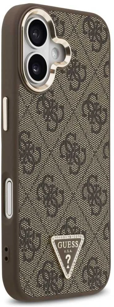 Guess PU Leather 4G Triangle Logo Gold Frame MagSafe dėklas skirtas Apple iPhone 17 rudos spalvos