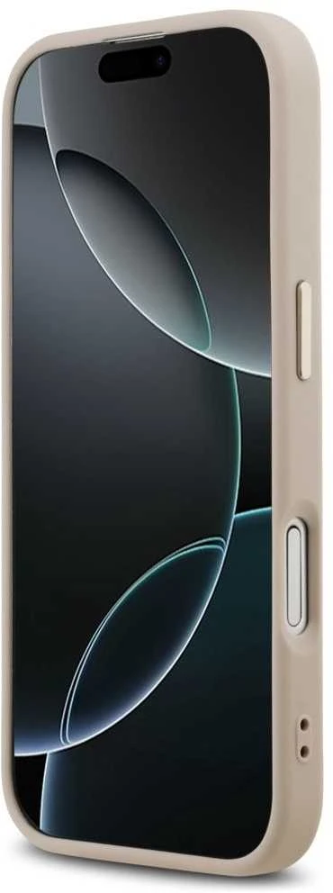 Guess PU odos 4G Metal Logo Gold Frame dėklas skirtas iPhone 17 rožinės spalvos