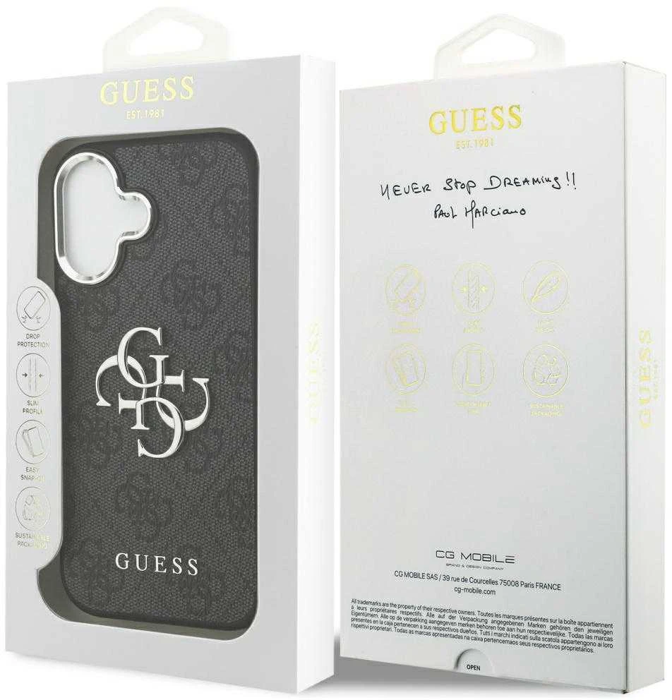 GUESS case for IPHONE 17 GUHCP17SP4G4SMCK (4G PU Odinis dėklas with Big 4G and Classic Logo and Sidabrinis Metal Camera Frame) juodas