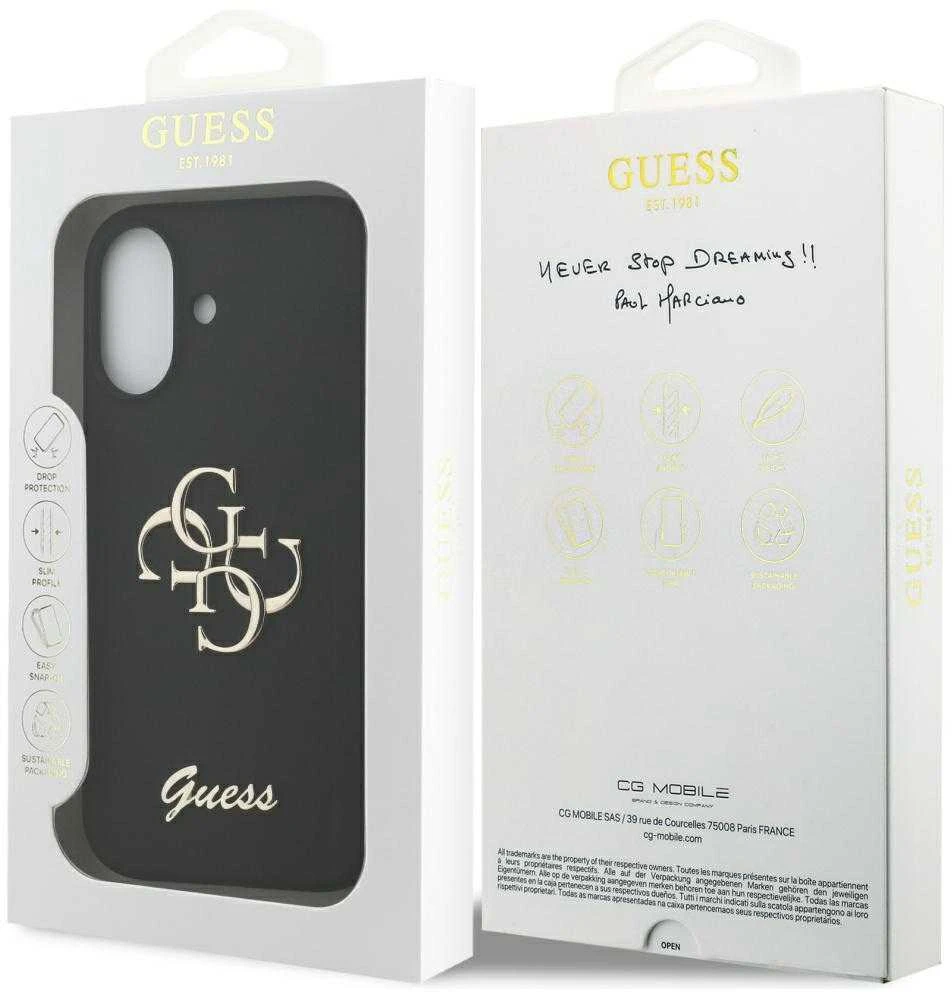 Guess Silicone Big 4G Script dėklas skirtas Apple iPhone 17 juodos spalvos