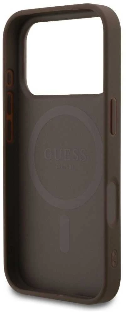 GUESS dėklas, skirtas IPHONE 17 Pro, suderinamas su MagSafe GUHMP17LG4GFRW (PU 4G Ring Classic Logo) rudas