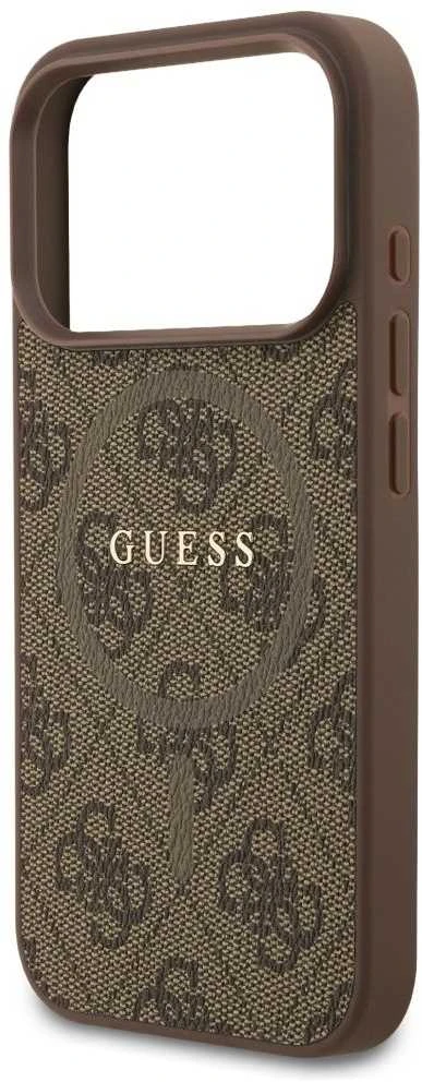 GUESS dėklas, skirtas IPHONE 17 Pro, suderinamas su MagSafe GUHMP17LG4GFRW (PU 4G Ring Classic Logo) rudas