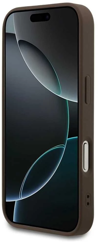 GUESS dėklas, skirtas IPHONE 17 Pro, suderinamas su MagSafe GUHMP17LG4GFRW (PU 4G Ring Classic Logo) rudas