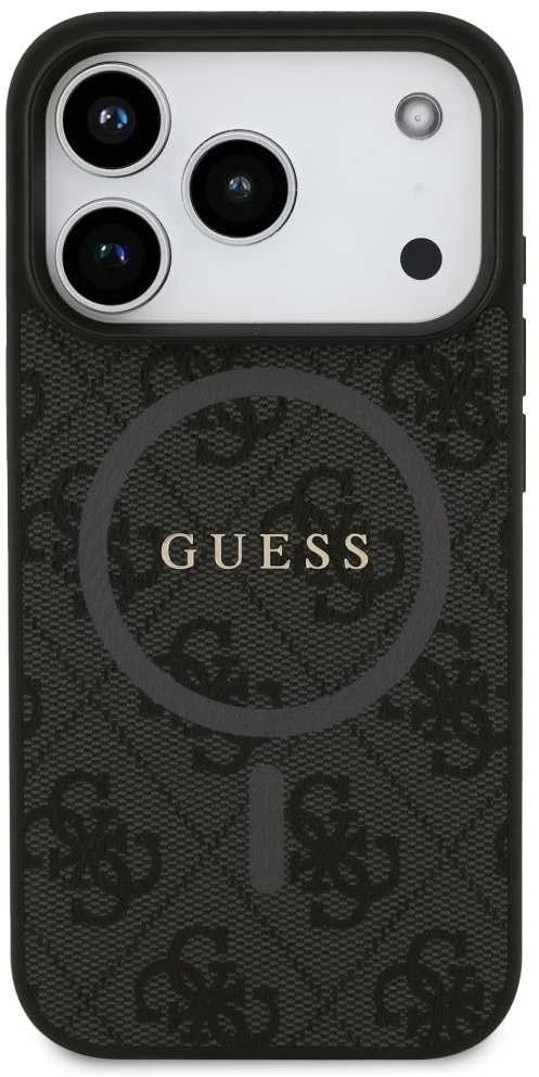 Guess 4G Ring Classic Logo MagSafe dėklas skirtas Apple iPhone 17 Pro juodos spalvos