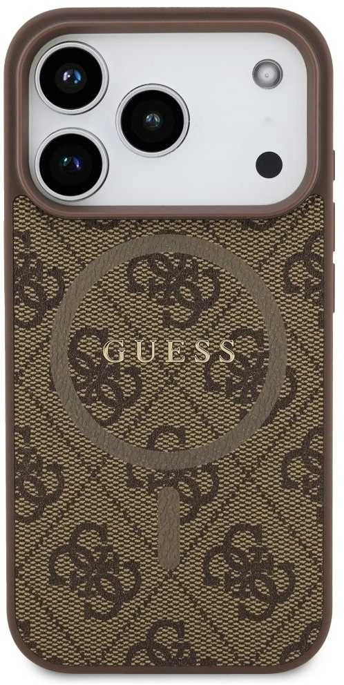 GUESS dėklas, skirtas IPHONE 17 Pro, suderinamas su MagSafe GUHMP17LG4GFRW (PU 4G Ring Classic Logo) rudas