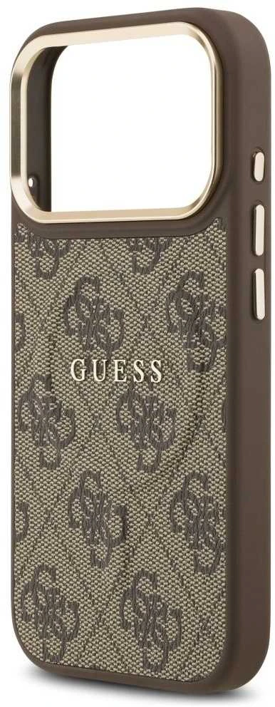 Guess PU Leather 4G Gold Frame MagSafe dėklas skirtas Apple iPhone 17 Pro rudos spalvos
