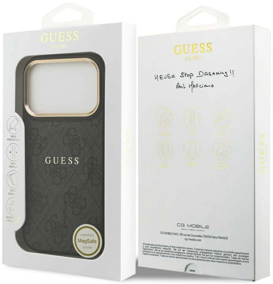 Guess PU Leather 4G Gold Frame MagSafe dėklas skirtas Apple iPhone 17 Pro juodos spalvos