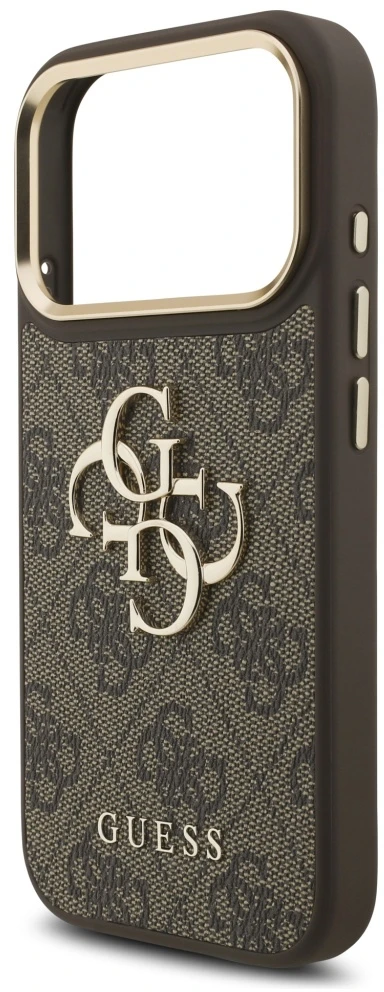 Guess 4G Big 4G Classic Logo Big Strap Metal Mygtukai dėklas skirtas Apple iPhone 17 Pro Brown