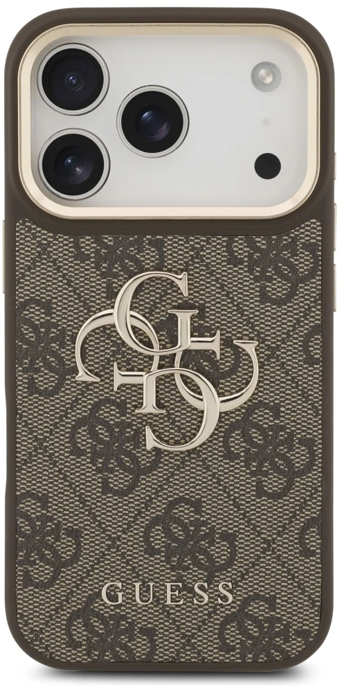 Guess 4G Big 4G Classic Logo Big Strap Metal Mygtukai dėklas skirtas Apple iPhone 17 Pro Brown