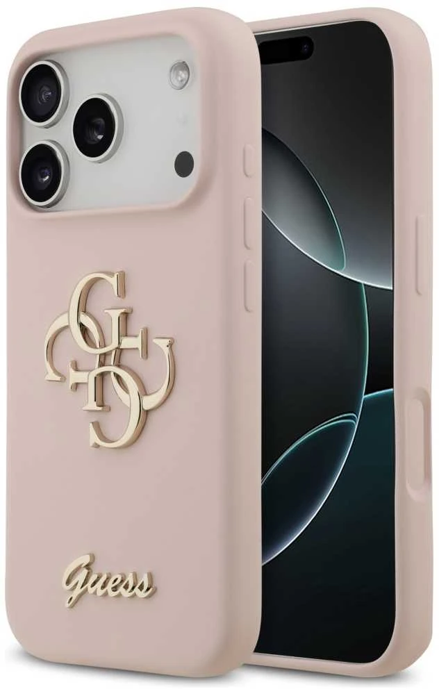 Guess Silicone Big 4G Script Dėklas Apple iPhone 17 Pro rožinės spalvos