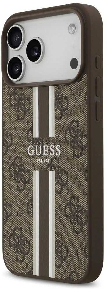 GUESS dėklas, skirtas IPHONE 17 Pro Max, suderinamas su MagSafe GUHMP17XP4RPSW (4G spausdintos juostelės), rudas