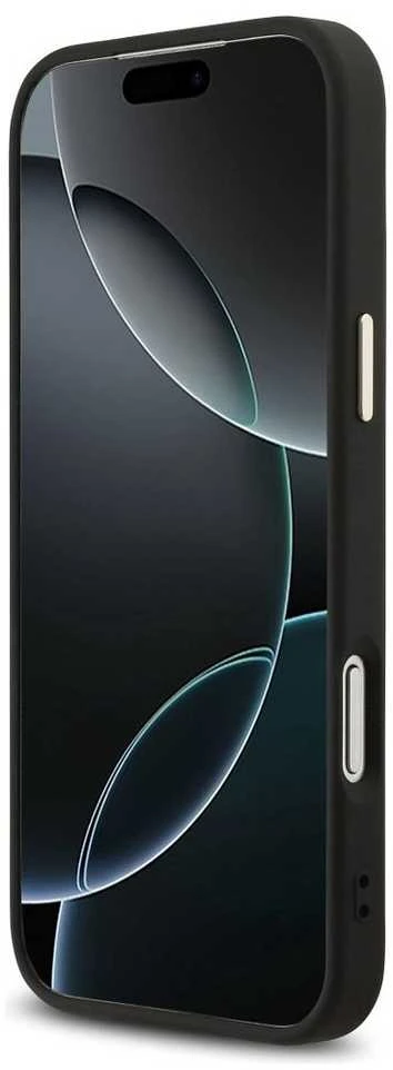 Guess PU Leather 4G Metal Logo Gold Frame dėklas skirtas Apple iPhone 17 Pro Max juodos spalvos