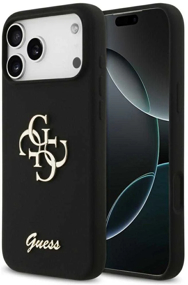 Guess Silicone Big 4G Script dėklas skirtas Apple iPhone 17 Pro Max juodos spalvos
