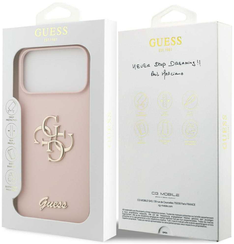 Guess Silicone Big 4G Script dėklas iPhone 17 Pro Max rožinės spalvos