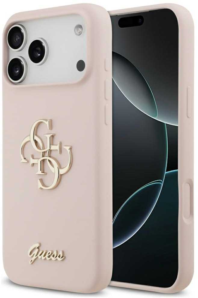 Guess Silicone Big 4G Script dėklas iPhone 17 Pro Max rožinės spalvos