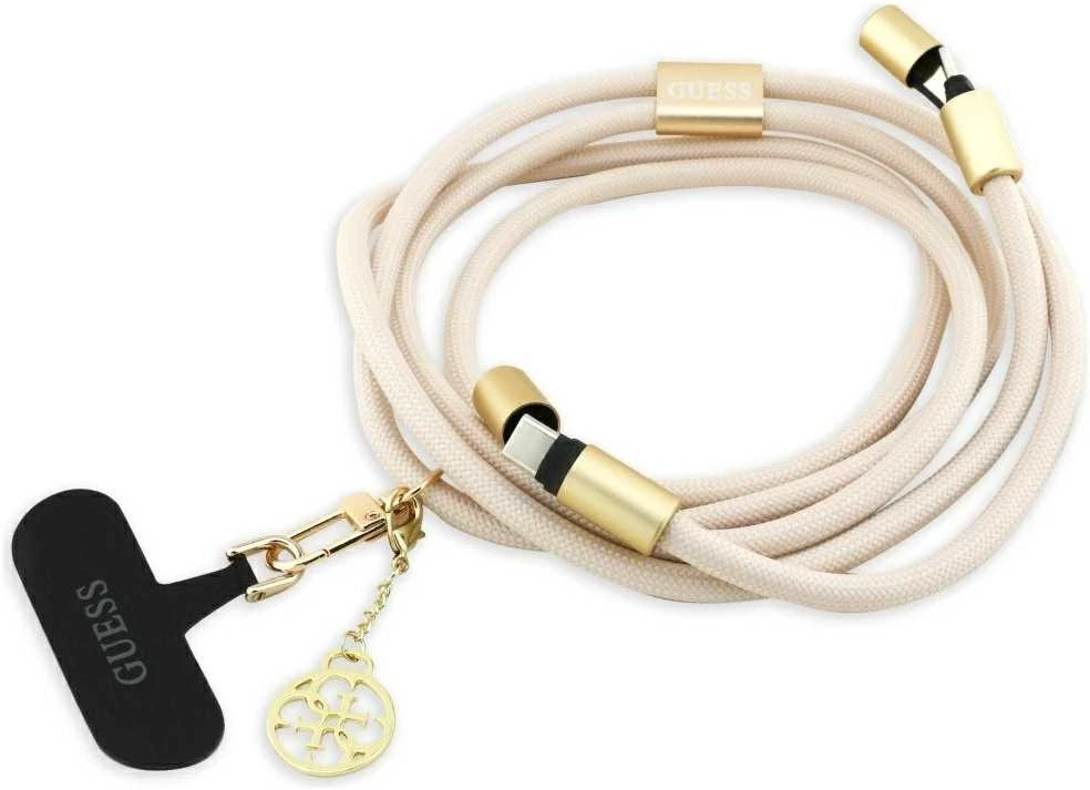 Guess Crossbody virvelė 4G Charm su įkrovimo kabeliu USB-C/USB-C rusvai gelsvas