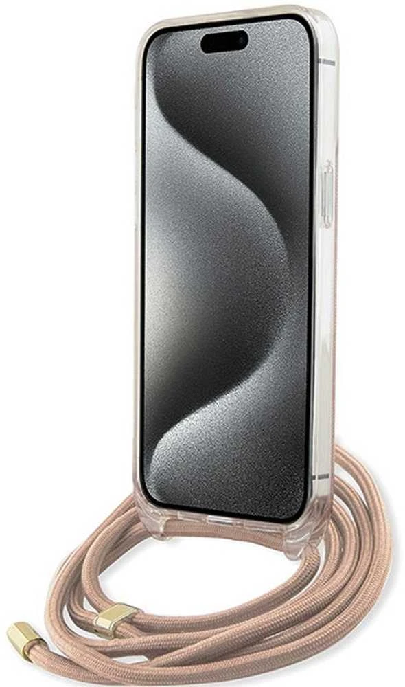 Dėklas GUESS GUHCP15LHC4SEP IPHONE 15 PRO 6.1 "Rožinis/Rožinis HARDCASE CROSSBODY CORD 4G PRINT