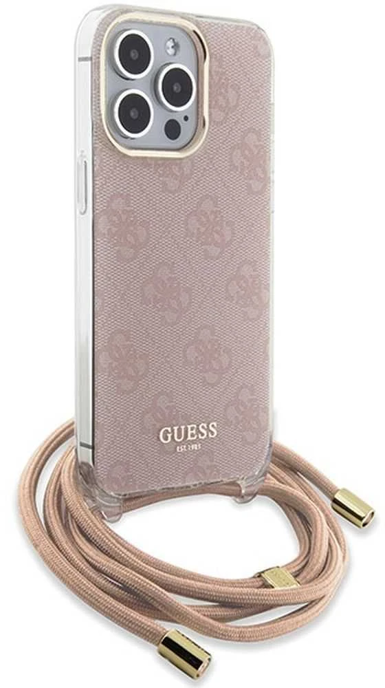 Dėklas GUESS GUHCP15LHC4SEP IPHONE 15 PRO 6.1 "Rožinis/Rožinis HARDCASE CROSSBODY CORD 4G PRINT