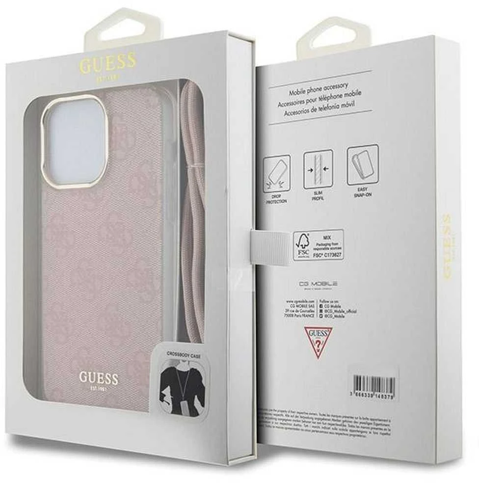 Dėklas GUESS GUHCP15LHC4SEP IPHONE 15 PRO 6.1 "Rožinis/Rožinis HARDCASE CROSSBODY CORD 4G PRINT