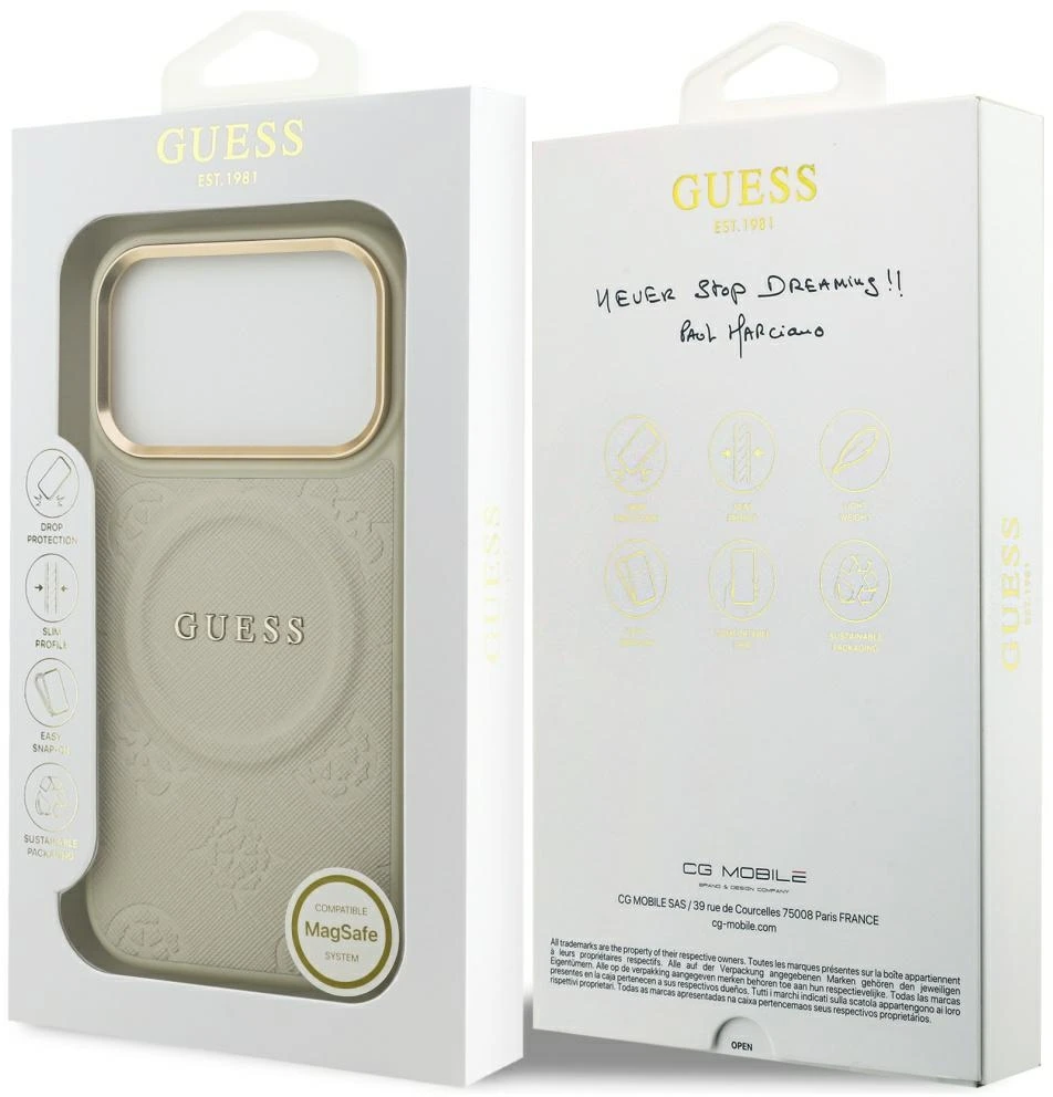 Dėklas Guess Peony Hot Stamp MagSafe Case for iPhone 17 Pro - rusvai gelsvas