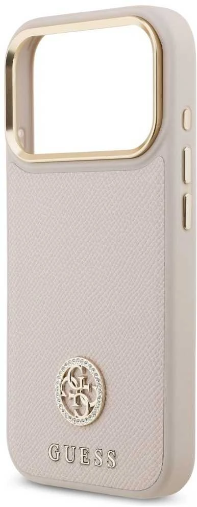 GUESS dėklas, skirtas IPHONE 17 Pro, suderinamas su „MagSafe“ GUHMP17LPGCRMDEP (PU su grūdėtu juodu logotipu), rožinis