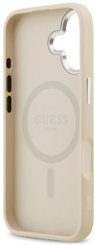 Guess Triangle Logo MagSafe Dėklas skirtas iPhone 17 rusvai gelsvas