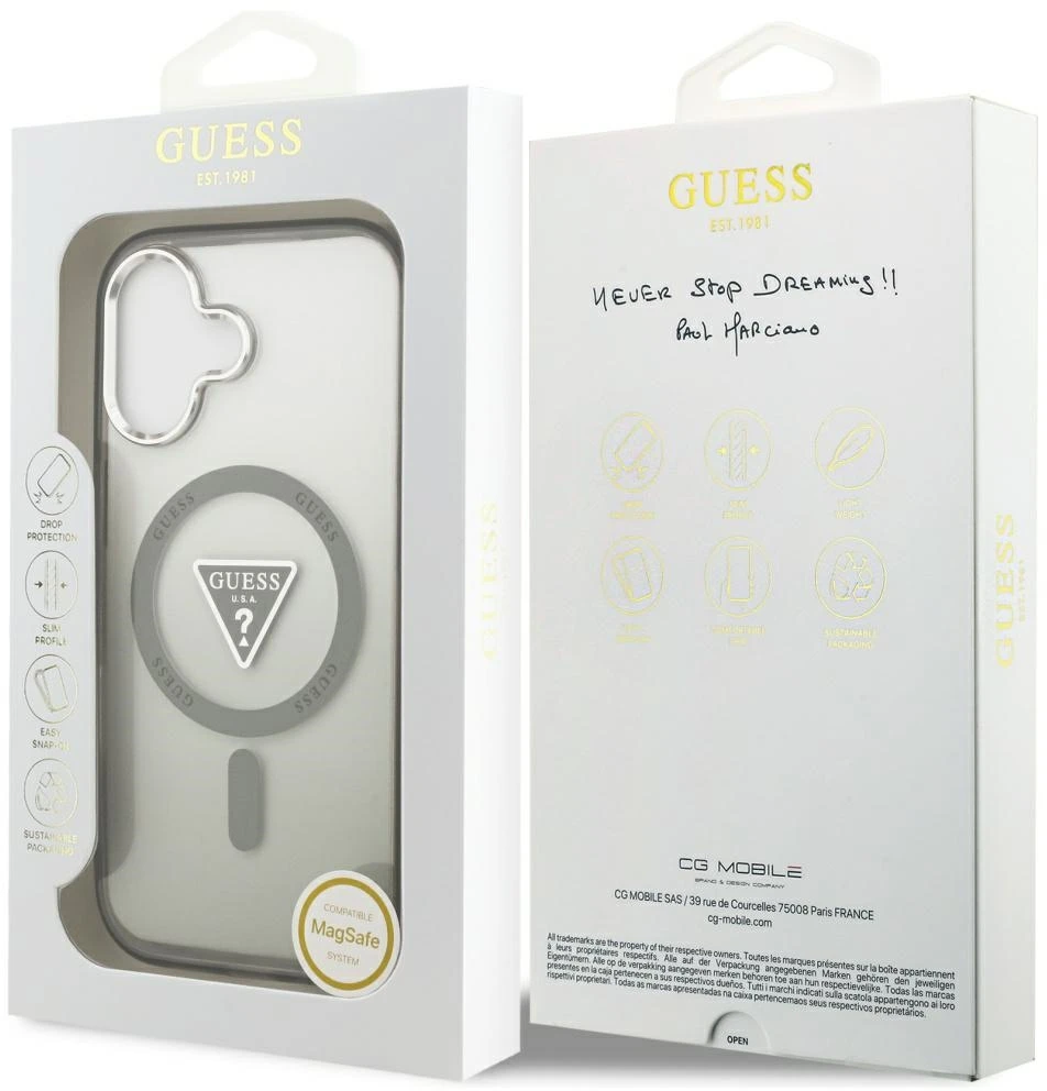 Guess IML Gradient Triangle Logo MagSafe dėklas skirtas Apple iPhone 17 khaki