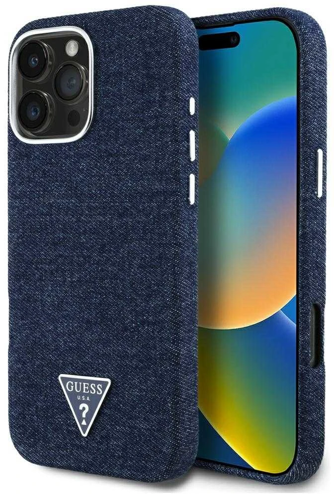 Guess Denim Triangle Logo MagSafe iPhone 16 Pro Max Dėklas - Mėlyna